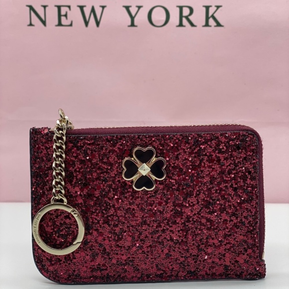 Kate Spade L-ZIP Card Holder Wallet Odette Glitter